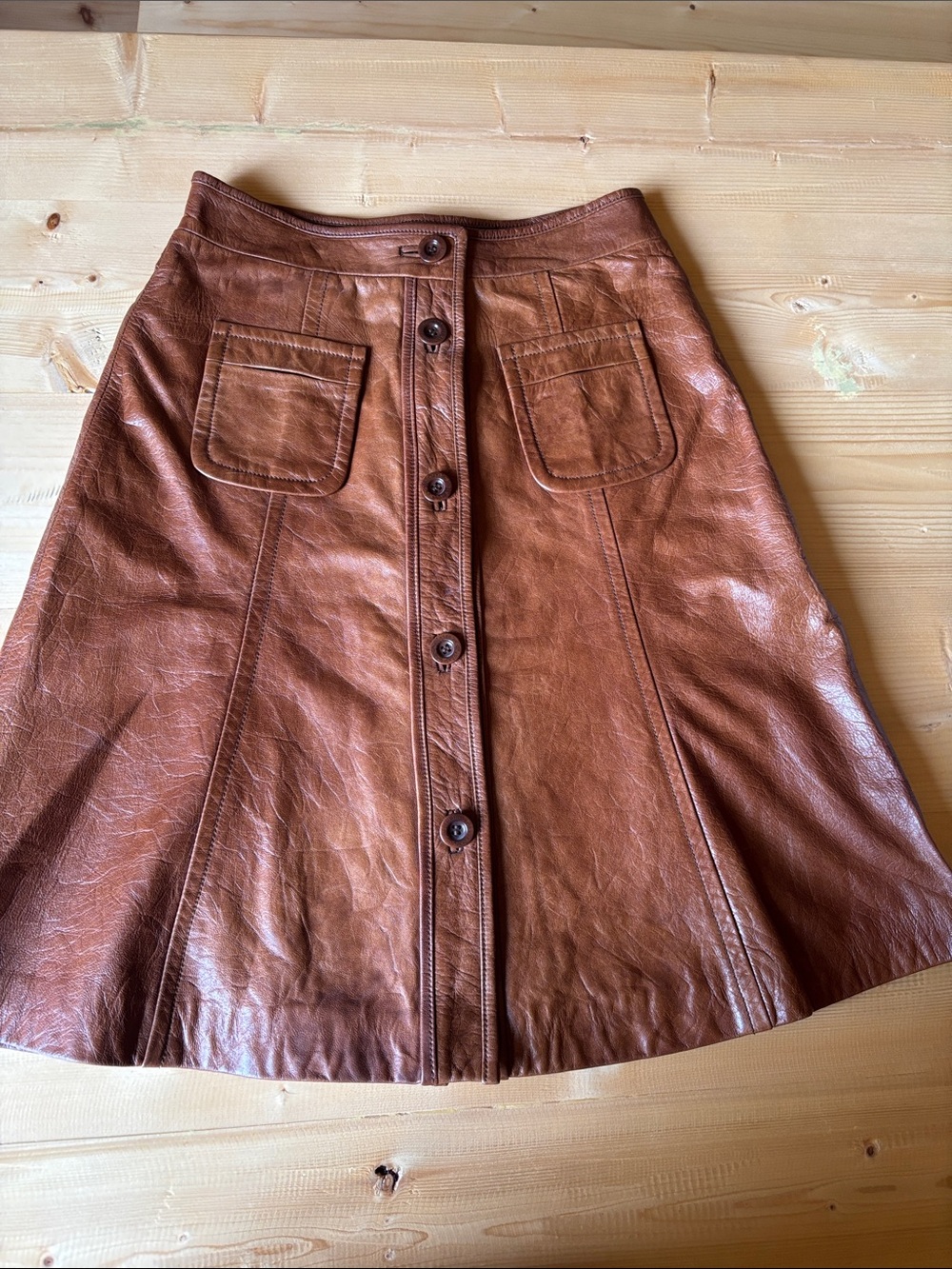 See By Chloe Brown Leather Button-Front A-Line Skirt